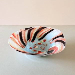 Vintage art glass bowl, hand blown, signed by the artist, collectible glass.
