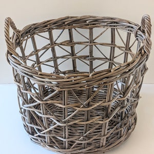 Bamboo large basket, wicker oval two handle storage basket, blankets basket.