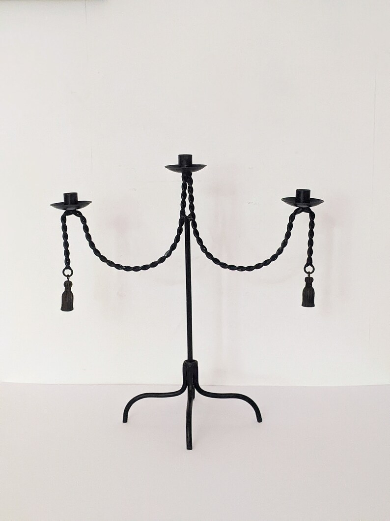 Vintage Wrought Iron Candelabra Mid Century French Rope Etsy UK