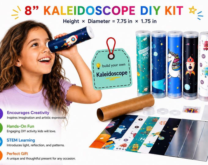 8" DIY Kaleidoscope Kit – Cartoon, Foil, Pirate Themes, STEM Toy