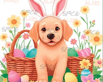 Easter Puppy Digital Art | Spring Labrador Dog Portrait PNG | Cute Bunny Ears Dog Print for Shirts, Mugs & Decor