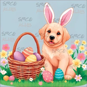 Easter Puppy Digital Art | Spring Dog Portrait PNG | Cute Bunny Ears Dog Print for Shirts, Mugs & Decor