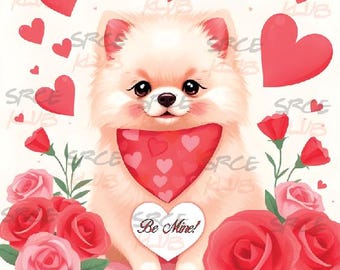 Valentine’s Day Puppy Digital Art | Cute Dog with Hearts PNG | Love-Themed Wall Art, T-Shirt & Mug Design