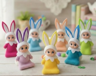 Miniature Easter Bunny Baby Elves Poseable Handmade Holiday Decor Mini Basket Stuffers