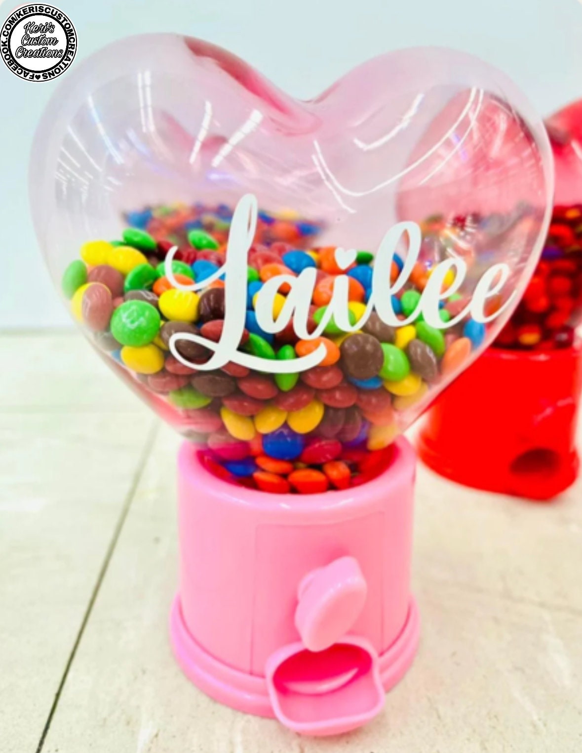 Personalized Heart Candy Dispenser Valentines Day Gift Gumball Machine