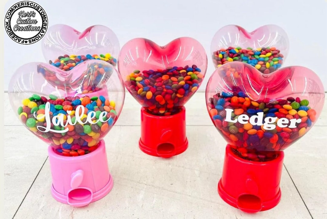 Personalized Heart Candy Dispenser Valentines Day Gift Gumball Machine
