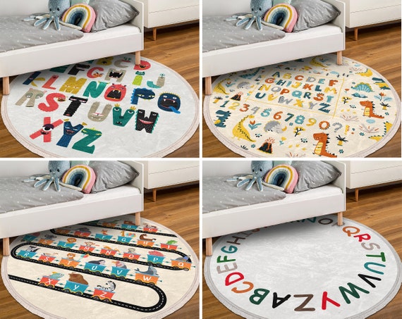 Letter Round Rug Alphabet Kreis Teppich mit Quaste ZugBodenteppich mit  Fransen Antirutschmatte für Tiere Beige ABC AntiSlip Teppich für  Kinderzimmer -  Schweiz