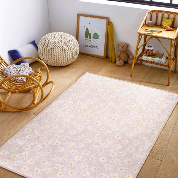 Daisy Interactive Play Rug|Medow Creative Learning Carpet|Spring Tummy Time Rug|Flower Bloom Playroom Mat|Anti Slip Mat for Baby Play Zone