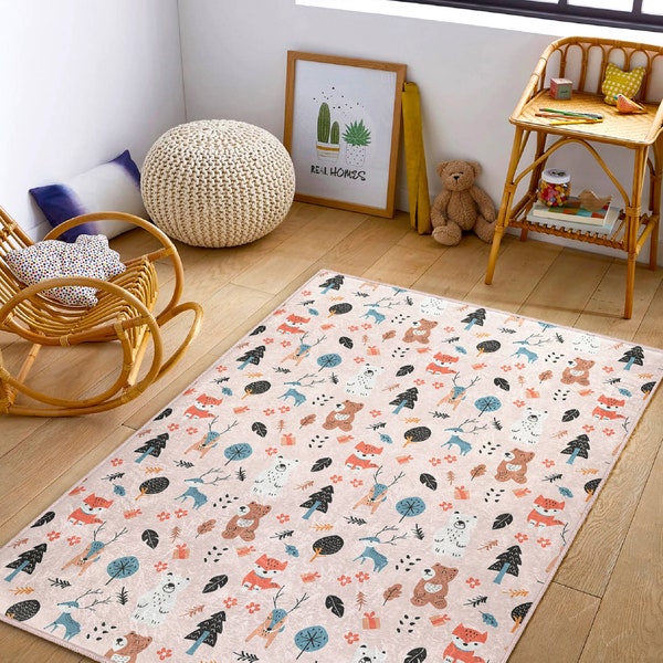 Coppice Interactive Play Rug|Wild Wood Creative Learning Carpet|Adventure Tummy Time Rug|Fox Scandinavian Mat|Anti Slip Mat for Playpen