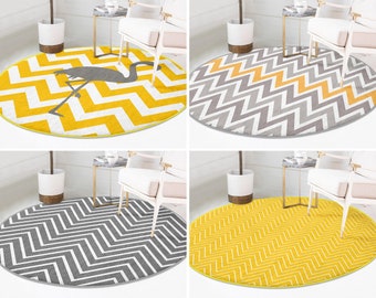Zigzag Round Rug|Flamingo Floor Carpet|Striped Non Slip Circle Rugs|Geometric Anti Slip Mat|Animal Area Rugs|Gray Rug For Living Room