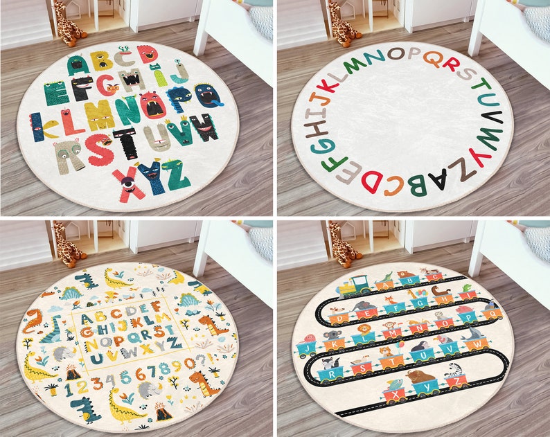 Tapis rond RealHomes Letters Tapis de sol Alphabet Train Tapis antidérapants Tapis antidérapant pour animaux Tapis pour tout-petits Tapis Beige pour chambre denfant image 1