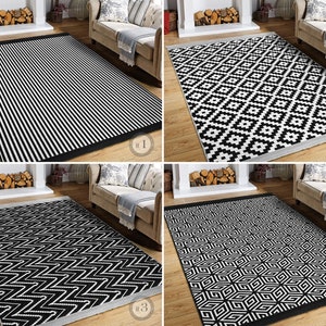 Striped Area Rug - Black Diamond Carpet - Zigzag Anti Slip Rug - Isometric Cube Floor Mat - White Rug For Living Room - Geometric Runner