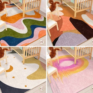 Scattered Newborn Rug|Irregular Rectangular Toddler Carpet|Expressionism Nursery Rug|Art Abstract Infant mat|Anti Slip Mat for Kid's Room