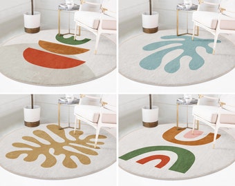 RealHomes Abstrakter Runder Teppich|Geometrischer Bodenteppich|Boho Anti Rutsch Teppich|Boho Anti Rutsch Matte|Luxus Teppich |