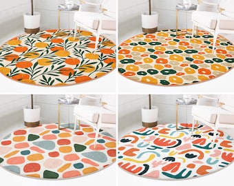 Tapis rond Citrus RealHomes|Tapis de sol orange|Tapis ronds antidérapants fruités|Tapis abstrait antidérapant|Tapis bohèmes|Tapis blanc pour le salon