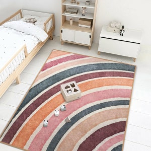 Tapis nouveau-né arc-en-ciel Tapis rectangulaire aquarelle pour tout-petits Tapis de chambre d'enfant multicolore Tapis pour bébé bohème coloré Tapis antidérapant pour chambre d'enfant image 9