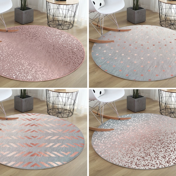 Geometric Round Rug|Polka Dot Floor Carpet|Abstract Non Slip Circle Rugs|Scattered Anti Slip Mat|Luxury Area Rugs|Pink Rug For Living Room
