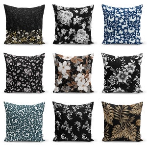 Floral Rose Throw Pillow Covers|Dark Decor Cushion Cover|Black Rabbit Pillowcase|White Flower Gift Ideas Pillow Shams|Home Decoration