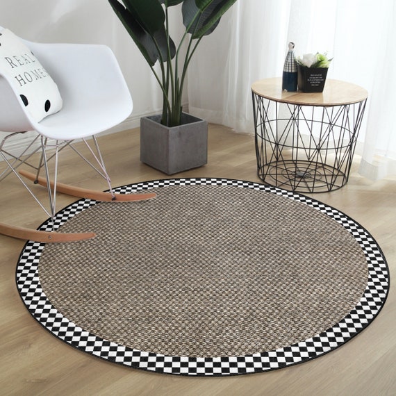 Alfombra redonda con patrón de mimbre/alfombra a cuadros/alfombras  circulares de diseño trenzado/alfombra de respaldo de goma con bordes/ alfombras de área de damas/alfombra marrón para el espacio del hogar -   España