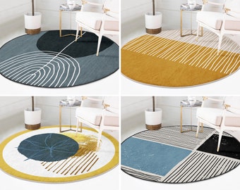 Tapis rond rayé RealHomes| Tapis de sol abstrait| Tapis circulaire antidérapant Onedraw| Tapis antidérapant Boho|