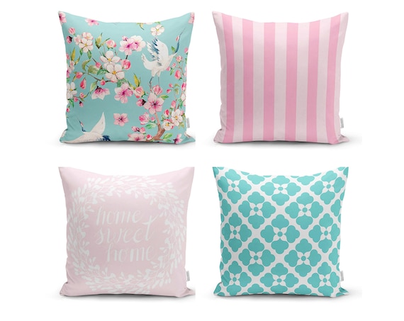 Set of 4 Sweet Home Throw Pillow Covers Flower Sofa Couch Bed