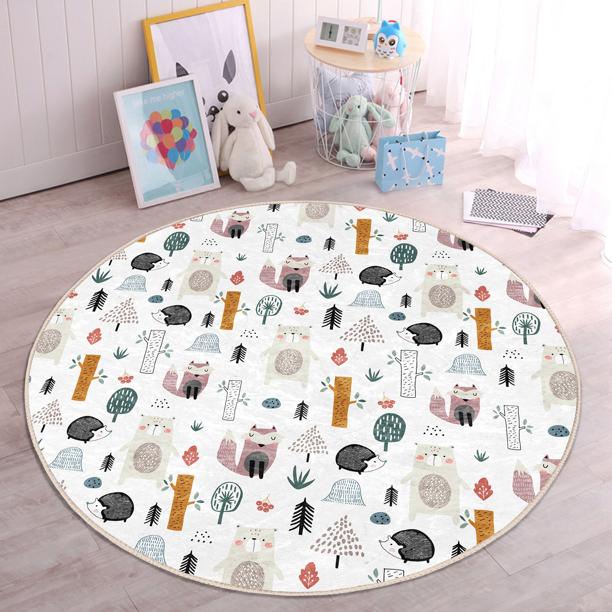 LIVONE Tapis enfant Kids love Rugs nuage rond gris argenté/blanc