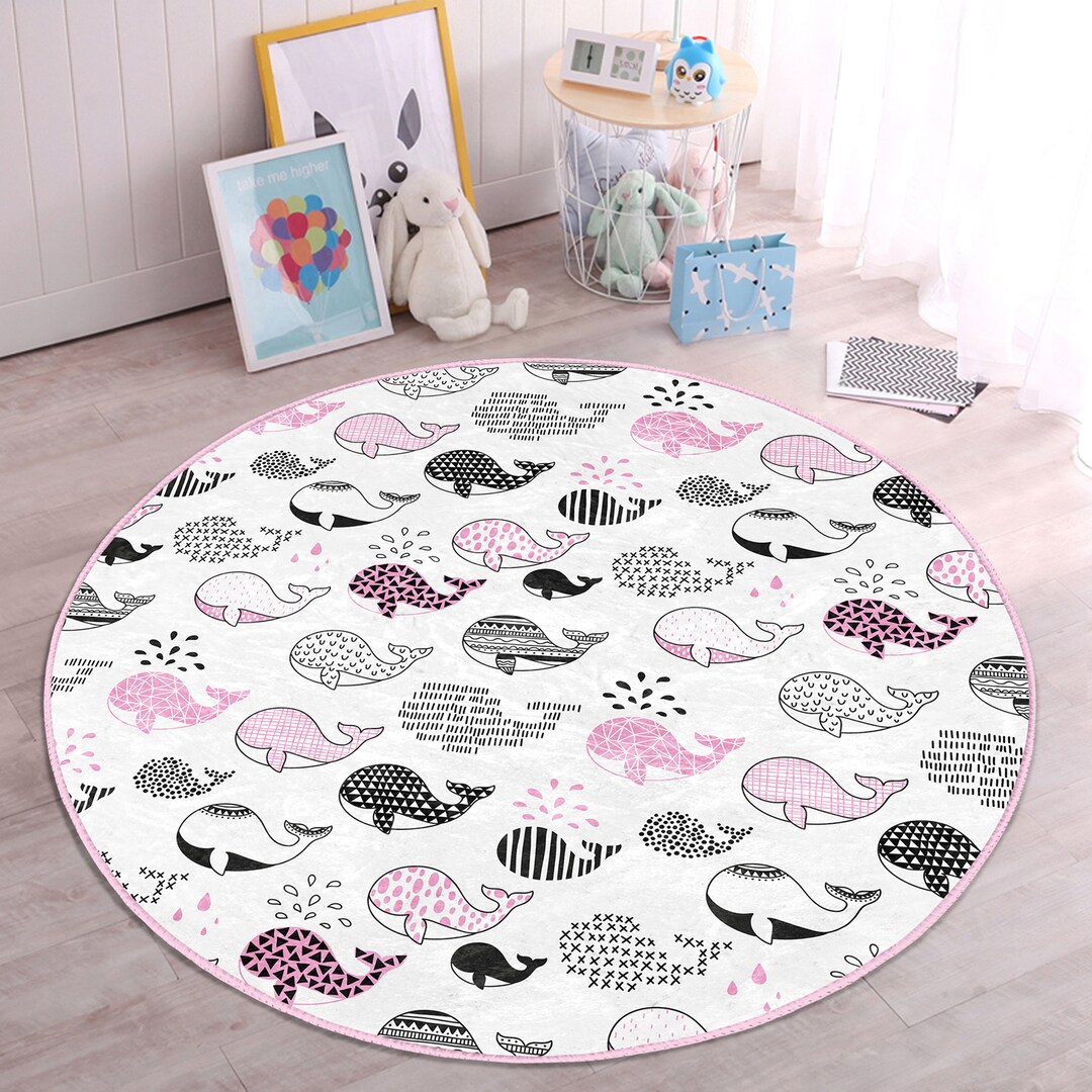 Whale Nursery Rugoriental Playmat for Kids Roomunder the Sea Etsy