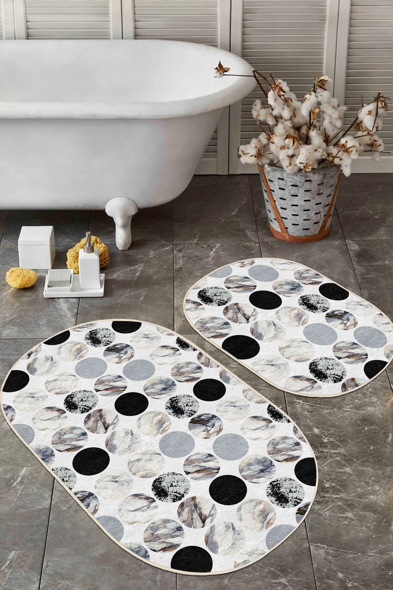 Geometric Bath Rug Setmid Century Anti Slip Floor Matmarble Etsy