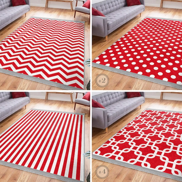 Polka Dot Area Rug|Red Striped Rug|Zigzag Non Slip Carpet|Herringbone Rug|White Machine Washable Carpet|Chain Fringed Rug|Livingroom Rug