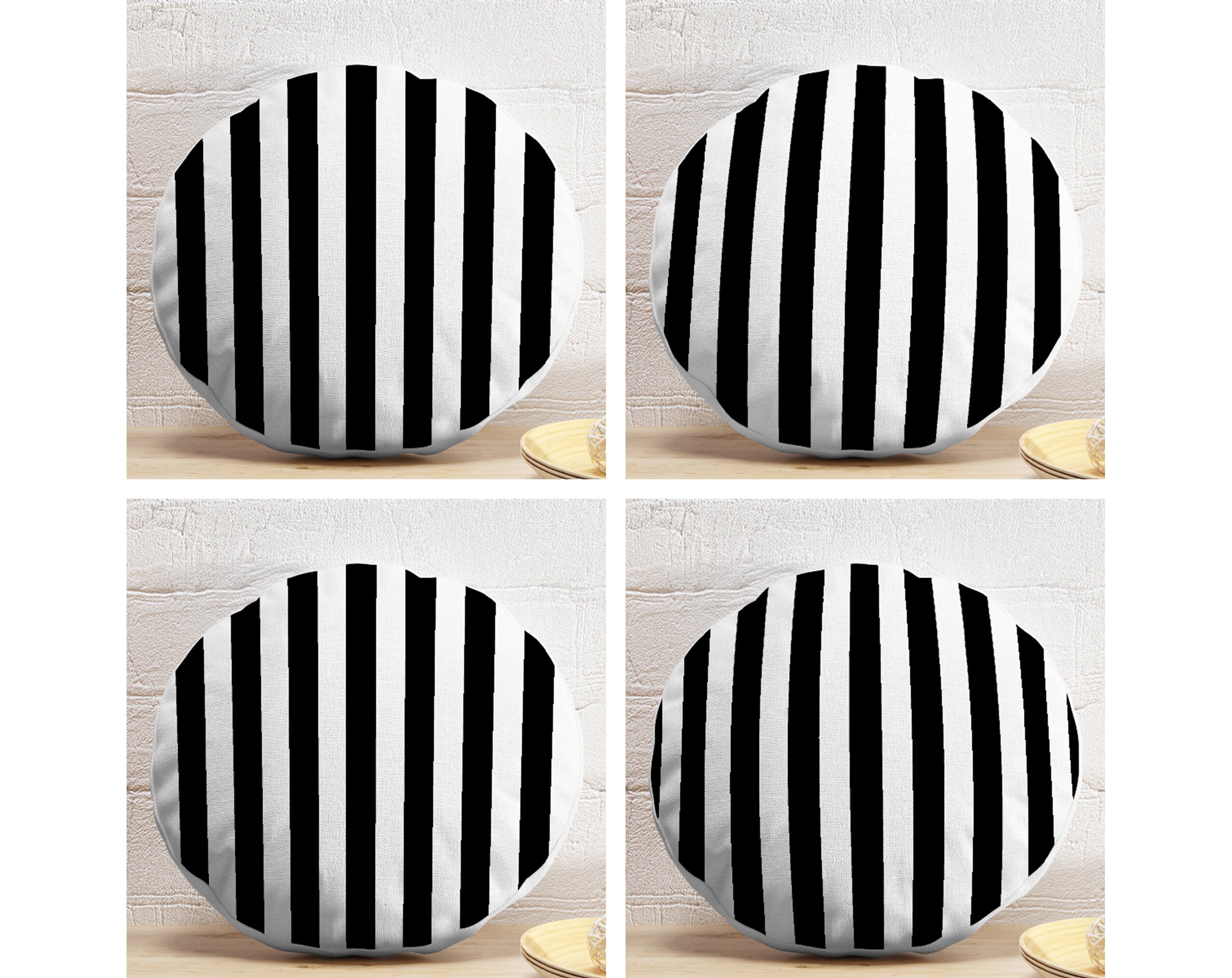Set of 4 Striped Round Pillow Covers Gift Decor Plain 4 Etsy