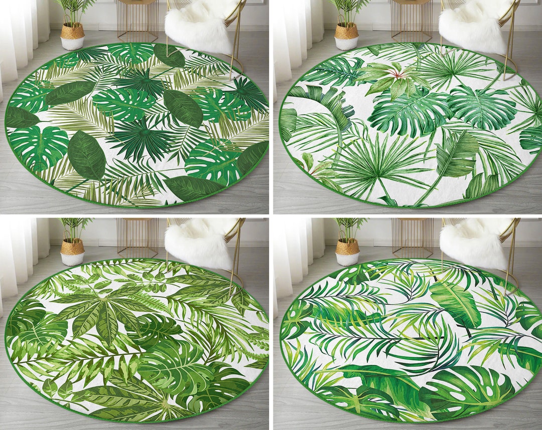 Realhomes Exotic Round Rugtropical Floor Carpetleaf Non Slip - Etsy
