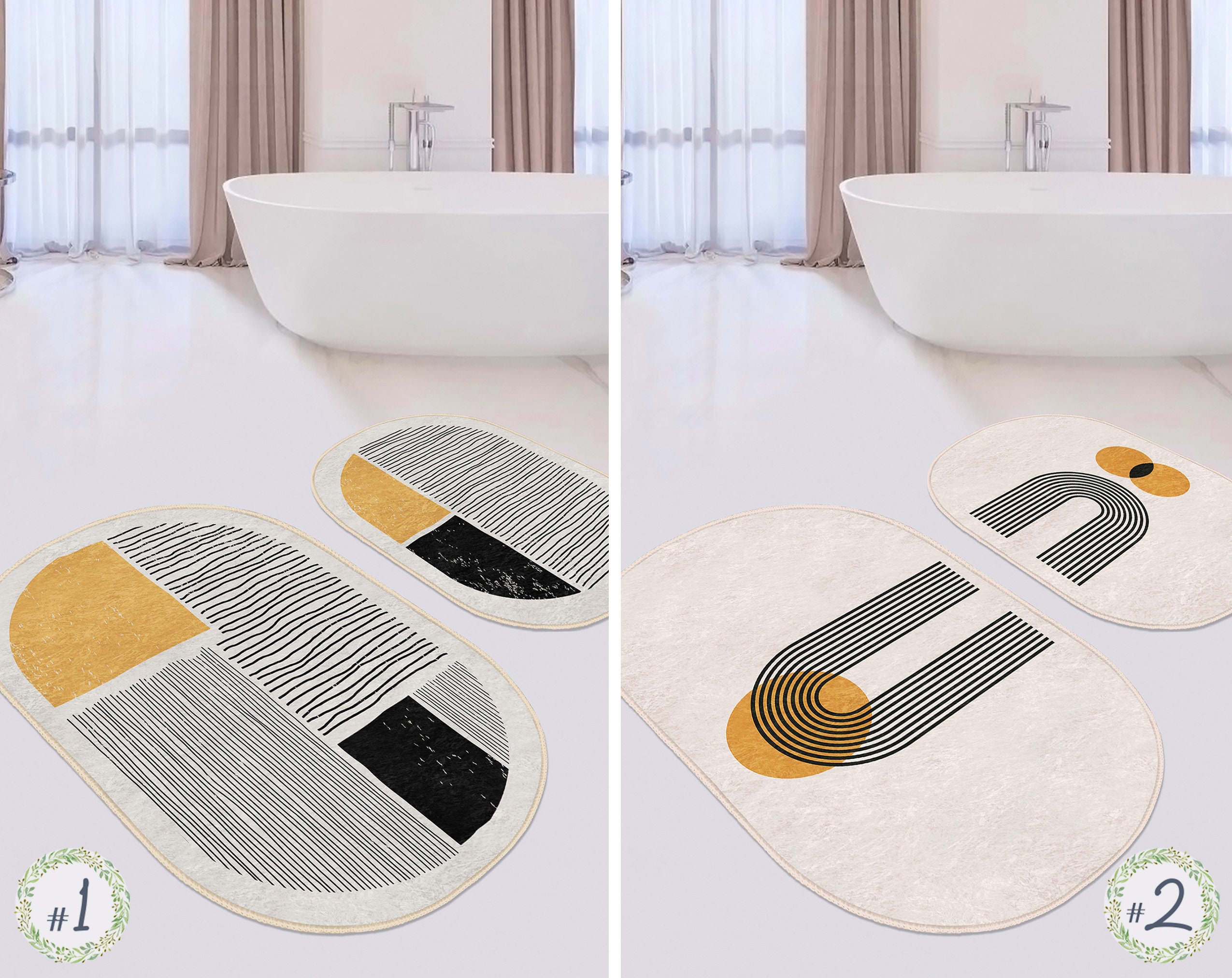 Boho Bath Mat, Retro Sunburst Mustard Yellow Bohemian Bath Rug