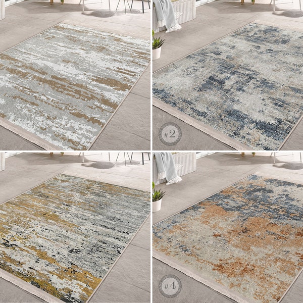 Overdyed Area Rug|Gray Canvas Rug|Transitional Non Slip Carpet|Authentic Rug|Blue Rug For Living Room|Kilim Fringed Runner|Modern Farmhouse