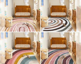 Tapis nouveau-né arc-en-ciel | Tapis rectangulaire aquarelle pour tout-petits | Tapis de chambre d'enfant multicolore | Tapis pour bébé bohème coloré | Tapis antidérapant pour chambre d'enfant