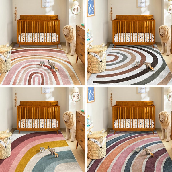 Regenbogen Neugeborenen Teppich|Aquarell Rechteckiger Kleinkind Teppich|Mehrfarbiger Teppich|Bunte Boho Säuglingsmatte|Anti-Rutsch-Matte für Kinderzimmer