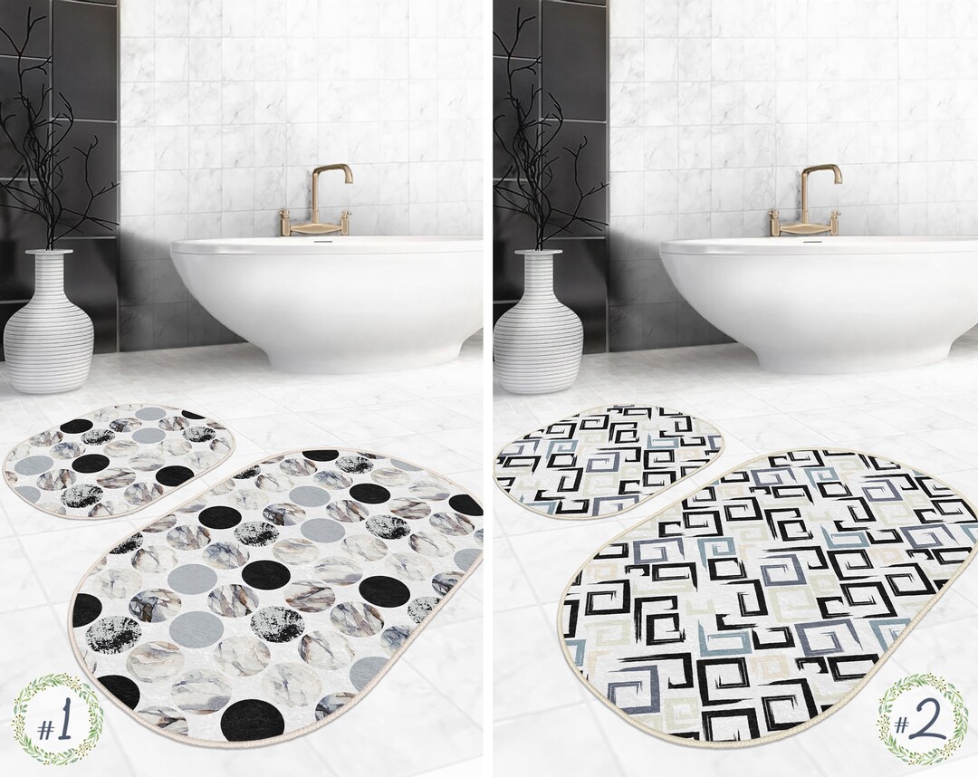 Geometric Bath Rug Setmid Century Anti Slip Floor Matmarble Gray Non Slip Door Carpetcozy Comfy