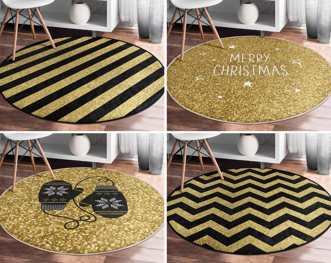Merry Christmas Round Rugstriped Floor Carpetgloves Non Slip Etsy