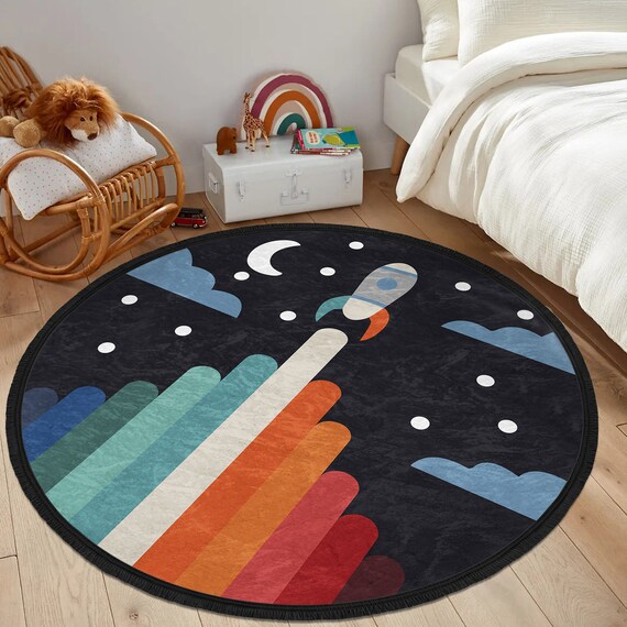 Galaxy Round Rug Planet Kreis Teppich mit Quasten Alphabet