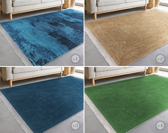 Solid 4x6 Area Rug - Blue Canvas Carpet - Navy Anti Slip Rug - Vibrant Floor Mat - Green Rug For Living Room - Modern Runner