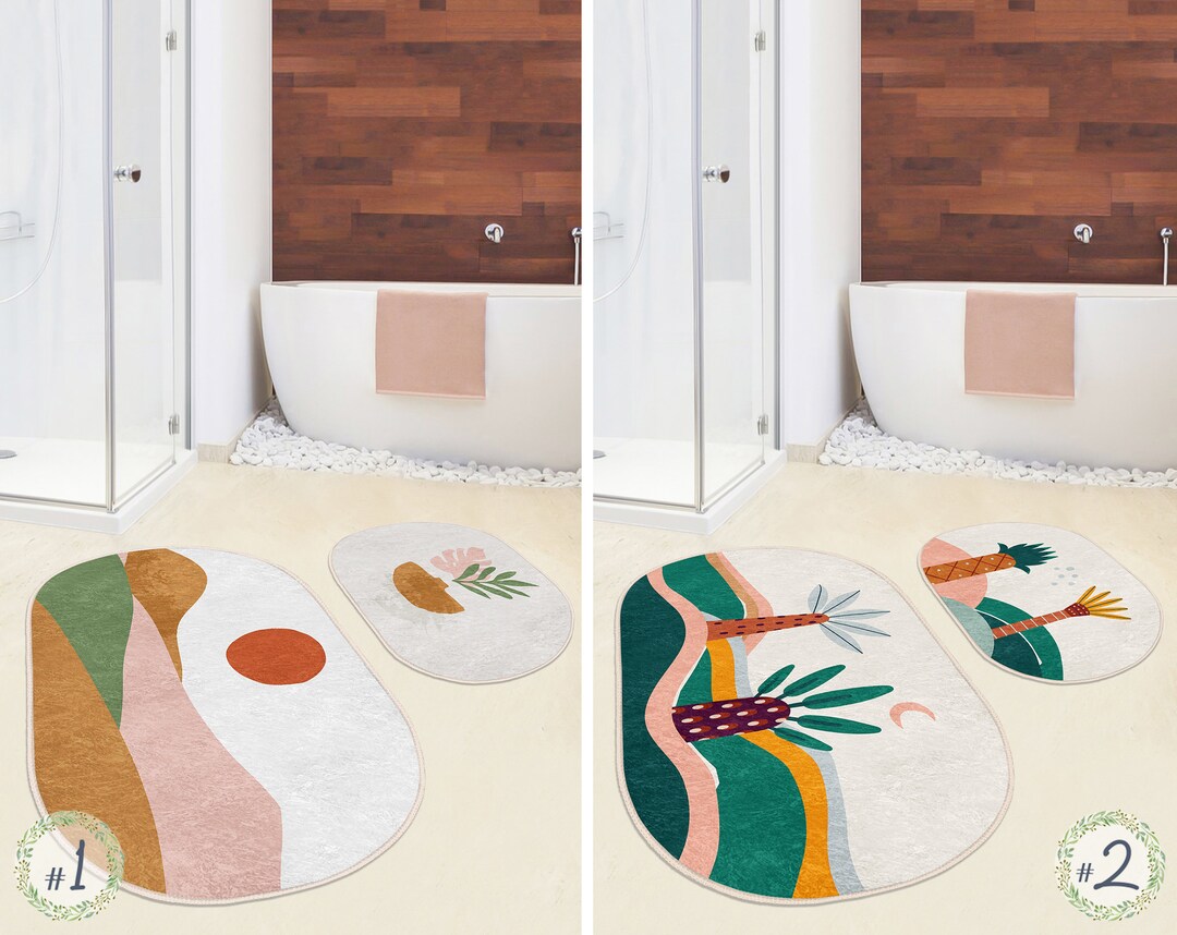 Realhomes Boho Bath Rug Setplant Anti Slip Floor Matplant Green Non