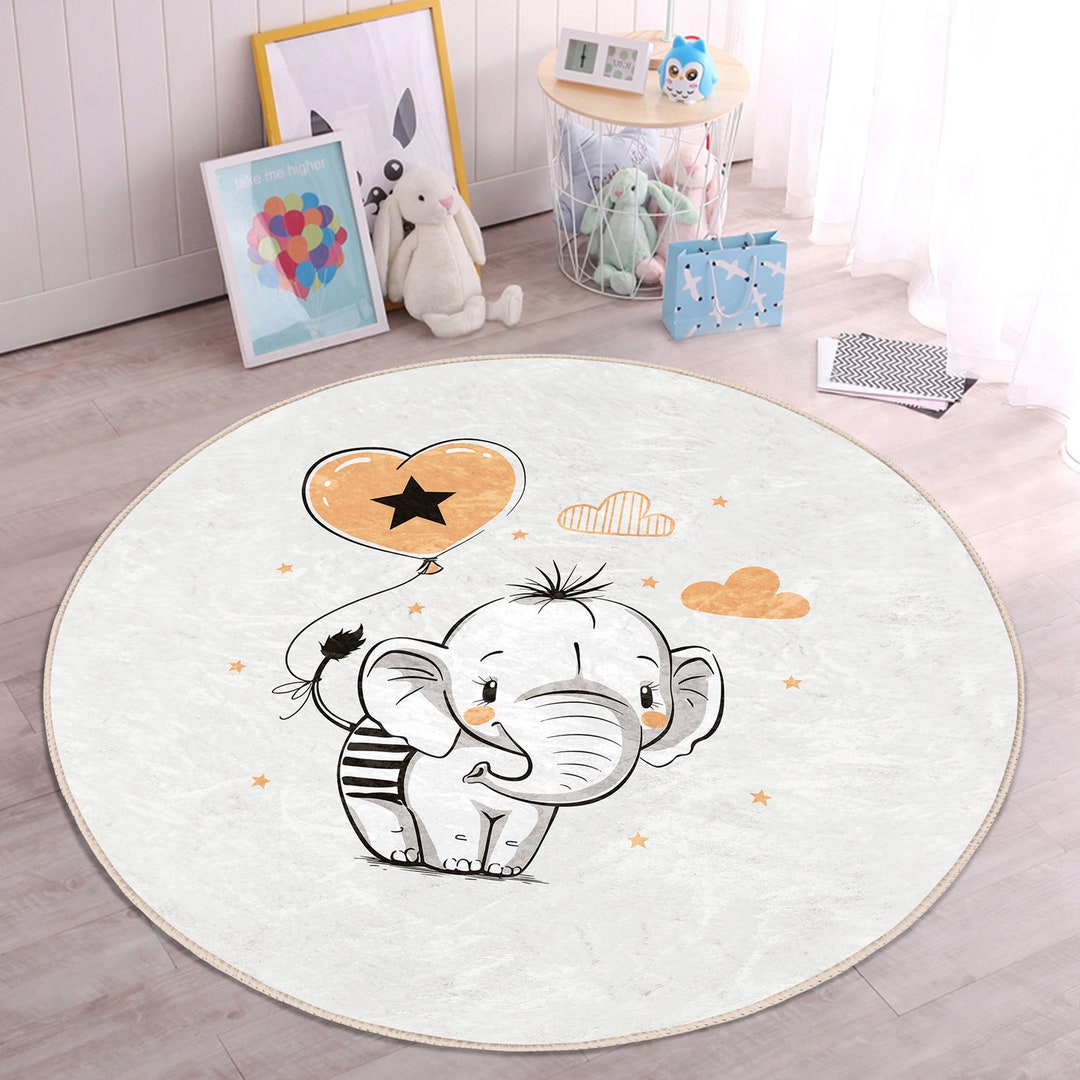 Baloon Nursery Rugelephant Playmat for Kids Roomcloud Toddler Round Carpetstar Non Slip Activity