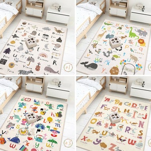 ABC Newborn Rug|Alphabet Rectangular Toddler Carpet|Letters Nursery Rug|Animals Educational Infant mat|Anti Slip Mat for Kid's Room