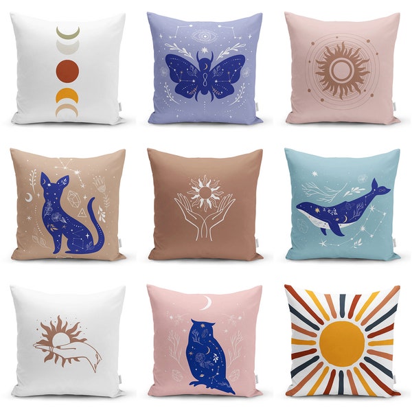 Shaman Owl  Throw Pillow Covers|Butterfly Decor Cushion Cover|Blue Cat Pillowcase|Orange Animal Whale Pillow Shams|Home Decoration