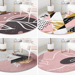 RealHomes Boho Round Rug|Abstract Floor Carpet|Onedraw Non Slip Circle Rugs|Woman Anti Slip Mat|Geometric Area Rugs|Pink Rug For Living Room