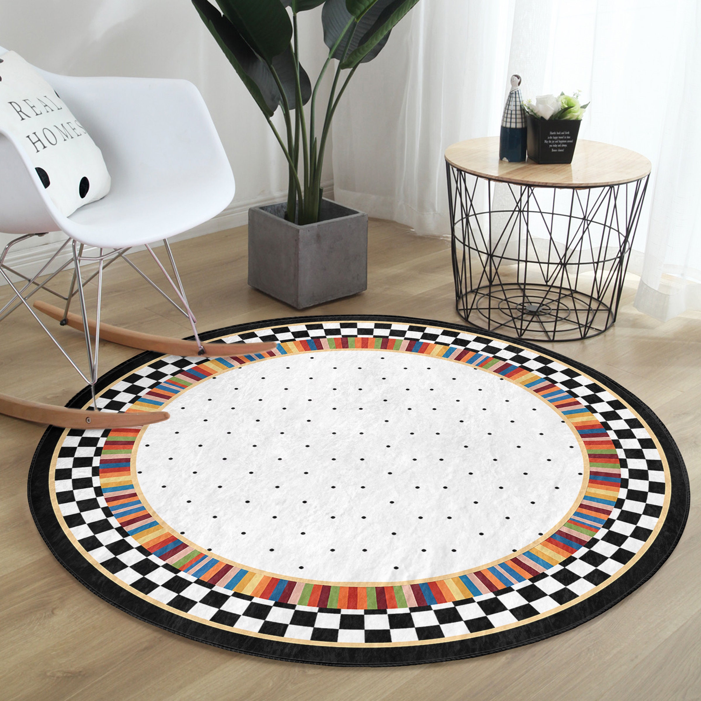 Tapis rond coloréTapis à carreauxTapis ronds antidérapants à