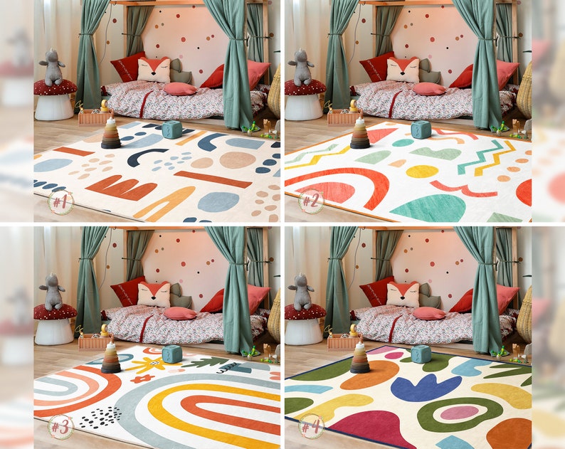 Odd Shapes Newborn RugAbstract Rectangular Toddler CarpetModern Art Nursery RugRainbow Multicolor Infant matAnti Slip Mat for Kid's Room image 1