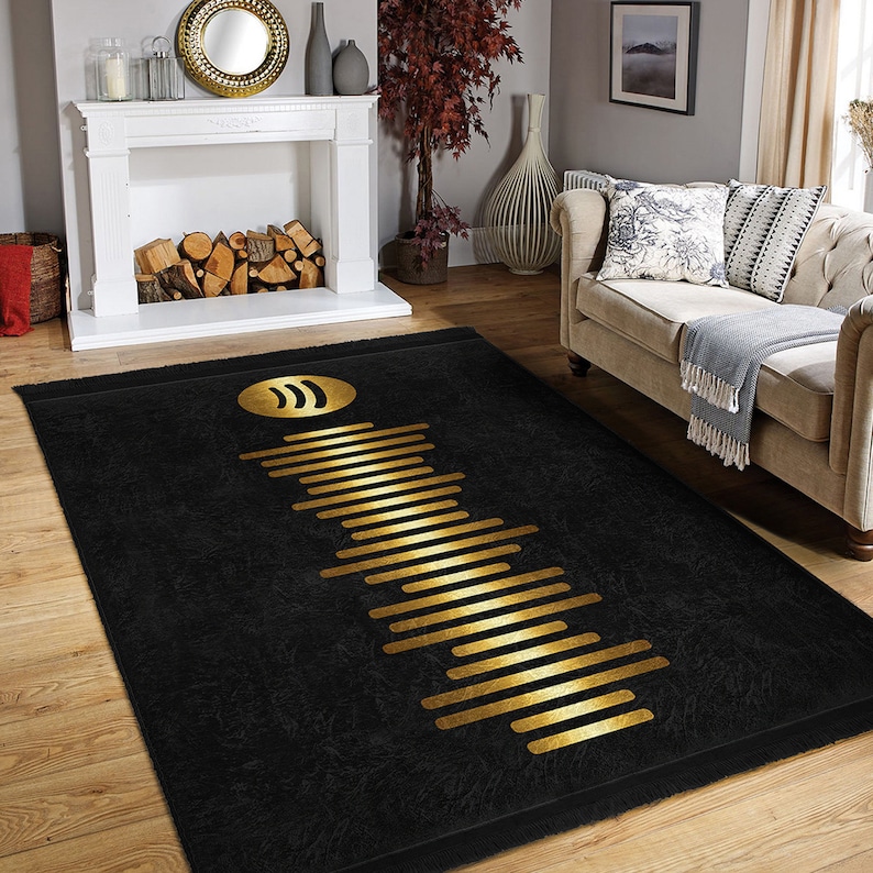 Tapis PlaylistTapis musique noirTapis antidérapant scan and playTapis chansonTapis doré lavable en machineTapis décoratif avec franges image 3