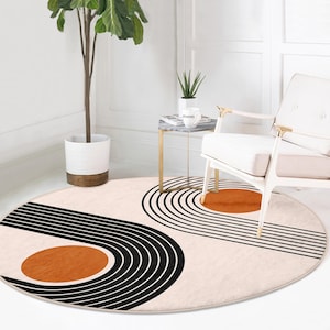 RealHomes Boho Round RugColorful Floor CarpetAbstract Non Slip Circle RugPlant Anti Slip MatGeometric Area RugsPink Rug For Living Room zdjęcie 5