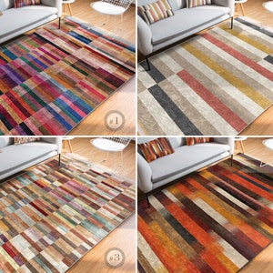 Boho Area Rug - Orange Colorful Carpet - Multi Color Anti Slip Rug - Geometric Floor Mat - Pink Rug For Living Room - Bohemian Runner