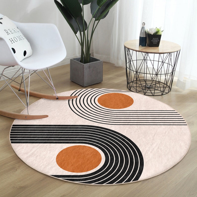 RealHomes Boho Round RugColorful Floor CarpetAbstract Non Slip Circle RugPlant Anti Slip MatGeometric Area RugsPink Rug For Living Room 2